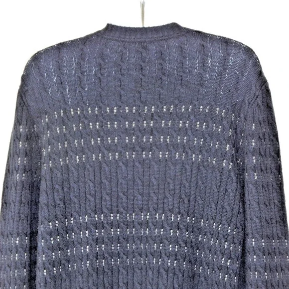 NWT AUTUMN CAHMERE Cable Striped Crew Sweater Navy Combo Cashmere Blend Men XL